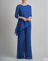 Women's Two Piece Pants Chiffon Mother Of The Groom Dresses Blue Elegant Pantsuits 2 Pieces Wedding Evening Party Guest Gown For Bride's