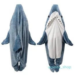 Blankets Cartoon Shark Sleeping Bag Pajamas Office Nap Shark Blanket Karakal High Quality Fabric Mermaid Shawl Blanket For Children Adult GA