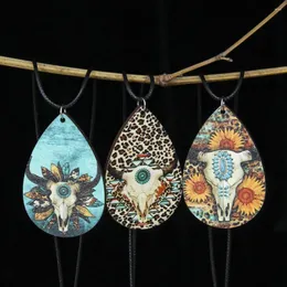 Pendant Necklaces Wood Sheep's Head Sun Flower Leopard Print Water Drop Shaped Lightweight Colorful Western Style Gift For Men And Women