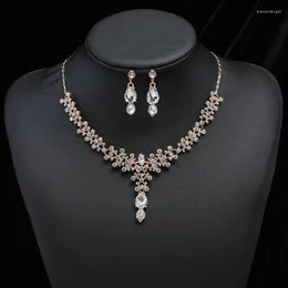 Necklace Earrings Set Fashion Leaf Type Zircon Pendant Jewelry Women's Luxury Bridal Wedding