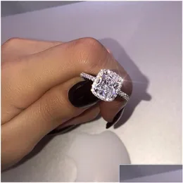 خواتم الزفاف Car Rings DVR Rings Choucong Ring 925 Sterling Sier Cushion Cut 3Ct Diamond Engagement Band for Women Men Jewelry Drop Drop Dhsyv