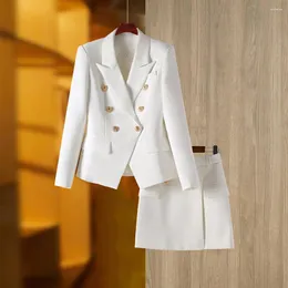 Vestidos de trabalho femininos negócios casual branco blazer jaqueta mini saia terno fino formal senhora do escritório sólido manga longa conjuntos casaco roupas