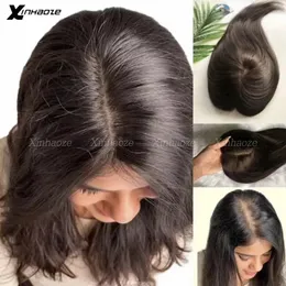 Mäns barns peruker Silk Base Human Hair Topper For Women Virgin European Injiced Skin Scalp Top Piece With Clips Middle Part Toppers 231122