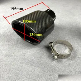 Ljuddämpare 1 bit ut 105 mm 130mm fl glansig svart oval form avgaser svans tips för bil kol bakre avgaser system rör droppleverans dh71k