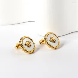 Stud Earrings Woman Bee Luxury Gothic Piercing 18K Gold Plated White Shell Round Modern Man Jewelry Wholesale Enamel Studs