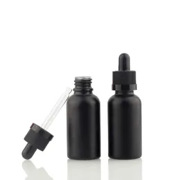 Frascos de perfume de óleo essencial de vidro fosco preto e frasco conta-gotas de pipeta de reagente líquido 5ml a 100ml Nbufb