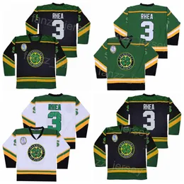Hockey College 3 St Johns Shamrocks Jersey Ross, o chefe Rhea Movie Team Black Color Green Away White All Stitched University Retro Pullover Retro Pure Cotton