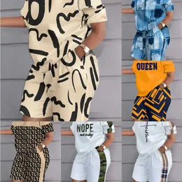 PLUS STORLEK WOMENS DESIGNER TRACKSUT 2023 Summer Casual Fashion Two Piece Set Positionering Tryck Kort ärm 2 -stycken kostymer