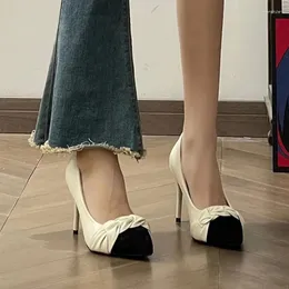 Elbise ayakkabıları kadınlar yüksek topuklular 2023 mizaç single dokuma bayanlar stilettos sivri uçlu ayak pompaları talon femme escarpins tacones mujer