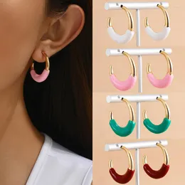 Hoop Earrings Vintage Golden Plated Enamel Pink Color For Women Creative C Shape Circle Hoops Fashion Jewelry Gifts