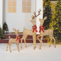 Рождественские украшения Набор из 3 светящихся блестящих оленей Family с 210 прозрачными лампами накаливания Надувные украшения для улицы Merry 231121