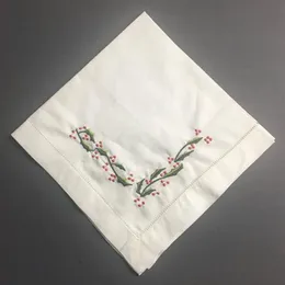 Uppsättning av 12 hemtextiler TABEL -servetter Linne middag servetter med hemstitched broderad blommor för bröllopsdekoration 18x18 20x22234