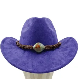 Chapéus de aba larga balde de acessórios de cowboy roxo de camurça material masculino e feminino Knight 230421
