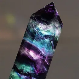 3pc Purple Green Natural Fluorite Quartz Crystal Point Healing Hexagonal Stone Wand for Home Decoration 304u