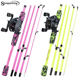 Fishing Accessories Sougayilang Lure Fishing Rod Combo Glass Fiber 5 Sections Casting Rod and 6.3 1 Gear Ratio LeftRight Hand Baitcasting Reel 230421