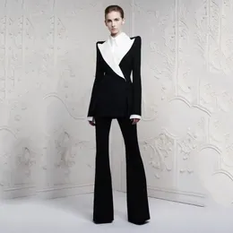 Kvinnors kostymer 2023 Black Two Pieces Womem With White Lapel Female Pants Work Blazer Business Ladies (Jacket Pants)