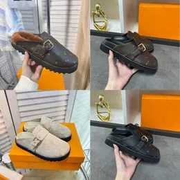 Designer Slipper Woman Slippers Cosy Mule Suede Slider Printing Leather Sandal Platform Slides Belt Buckle Mules Le Chaussure Women Moccasins