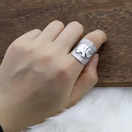 Klusterringar 999 Pure Silver Elephant Wide Pekfingerring Vintage Real Brushed Justerbara öppningssmycken för kvinnor Män JZ075