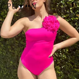 Kvinnors badkläder Cputan 2023 Sexig 3D Flower One Piece Swimsuit Summer Women Solid Luxury Brazlian Beachwear Monokini Swimming Bathing Suit