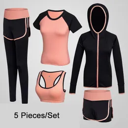 Active Sets XC LOHAS Yoga Sports Bra Pants Shorts Jacket Running Tops Gym Shirts 5pcs/set For Women Suits Clothes