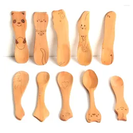 Spoons Cartoon Child Spoon Animal Wooden Mini Hippo Duck Whale Kitchen Eco-friendly Baby Children Ice Cream Tableware