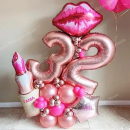 Party-Dekoration, 25 Stück, rosa Prinzessin, großer Lippenstift, 32 Zoll, Zahlenballon, Roségold, Rot, Mädchen, Geburtstag, Braut, Hochzeit, Valentinstag, Dekoration
