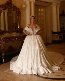 Abiti da sposa eleganti abiti da ballo senza maniche scollo a V con spalle scoperte paillettes applique volant di pizzo abiti da sposa perline abito formale taglie forti su misura vestido de novia