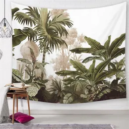 vintage tropical tapestry palmier tree wall hanging decor banana leaf leaves mural jungle rainforest tenture decorative cloth190M