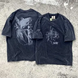 Herren T-Shirts Saint Michael Cho "Abstract Little Angel" High Street Distressed Wash Vintage Short Sleevefvq6