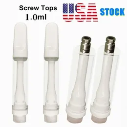 Ceramic Coil Vape Cartridges USA STOCK 1ml White Black Colors Screw Top 510 Thread Clear Glass Tank Carts Electronic Cigarettes Empty V22 Lead Free 400PCS/LOT