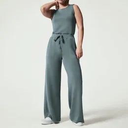 Women's Jumpsuits Rompers Air Essentials Jumpsuit Spring Solid Jumpsuits for Women Casual Loose Short Sleeve Belted Wide Leg Pant Romper 230422