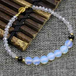 Strand 8mm Round Opal Pärlor armband för kvinnor 3x4mm White Glass Crystal High Quality Gifts Jewelry 7.5 -tums B2908