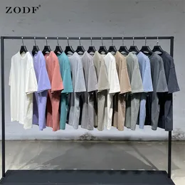 Mens Camisetas ZODF Verão Homens 200gsm Lavado Algodão Sólido Camisetas Soltas Unissex Masculino Casual Básico Confortável Camiseta Marca Tees HY0254 230422