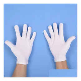Перчатки с пятью пальцами Новые белые хлопковые церемониальные перчатки для мужчин и женщин, обслуживающих 1 официантов, водителей, защитные перчатки, студенческие письма, домашний Dhiqq