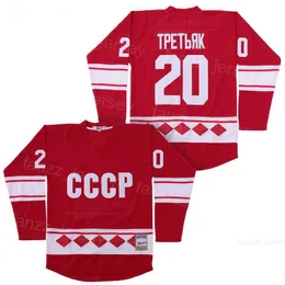 영화 하키 20 Vladislav Tretiak Tpetbrk Jerseys College 1980 USSR CCCP Russian Retro All Stitched Team Red Pullover University High School 통기성 S-XXXL