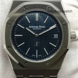 Relógios autênticos Audemar Pigue Royal Oak relógios de pulso relógio mecânico Jumbo novo com caixa 15202ST OO.1240ST mostrador azul WN-A1WP