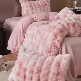 Yatak takımları bir versiyon set gfur kadife gmilk yatakdingset şerit duvetcover düz tablo yastık kılıf kış sıcak ısıtma