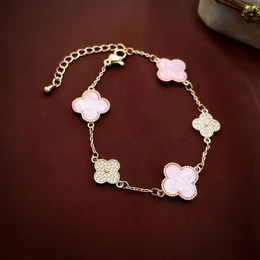 Braccialetti con ciondoli Bracciale con fiori a quattro foglie in zirconi fritillaria in stile classico, placcatura in oro reale, ornamento di moda da donna