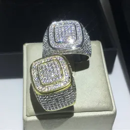 Pierścionki ślubne ręcznie robione męski pierścionek hiphopowy 925 srebrny barningowy Pave 5a CZ Stone oświadczenie Wedding Pierścienie dla mężczyzn mody rocka biżuteria