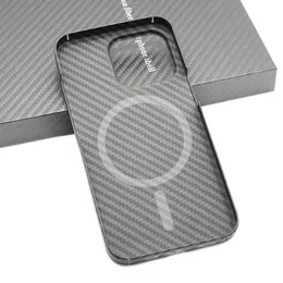 İPhone 14 için gerçek karbon fiber kablosuz manyetik telefon kılıfları 13 Pro Max 14 PRO Ultra-İnatçı Lüks Fiber Mat Sert Kapak