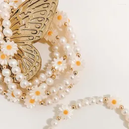Charm armband kkbead shell daisy blommor pärlor armband lyx naturlig pärla för kvinnor vänner gåva boho sommar y2k smycken pulseras