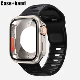 Silikon Kayış+Apple Watch Band 44mm 45mm 41mm 40mm Temperli Cam Kapağı Iwatch Serisi 8 7 SE 6 5 3