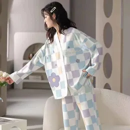 Damen-Nachtwäsche 2024, Damen-Pyjama-Set, Kimono, Frühling und Herbst, niedlicher Cartoon-Pijama, langärmelig, modisch, für Damen, Loungewear-Pyjama mit V-Ausschnitt, 231122