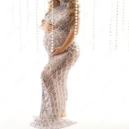 Maternity Dresses Sexy Maternity Pography Dress Perspective Turtleneck Dress Sleeveless Sequined Skinny Dress Baby Shower Dress 230421