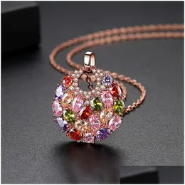 Pendant Necklaces Fashion Colorf Cubic Zirconia Necklace 14K Gold Plated Bling Jewelry Women Girl Friend Christmas Gift Drop Deliver Dhsnc