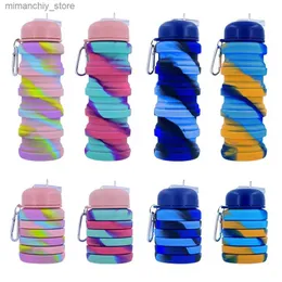 water bottle 500ml Folding Water Bott Portab Retractab Silicone Bott Outdoor Travel Camp Drinking Cup With Carabiner Collapsib Cup Q231122