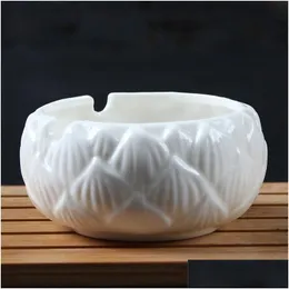 Ashtrays Smoking Accessories Tobacco Ashtray Ceramic Gray Cylinder White Porcelain Lotus Kung Fu Tea Ceremony Smoke Bowl Drop Delive Dhofw