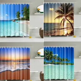Shower Curtains Customized Blue sky Beach Curtain Modern scenery print Bathroom 3D Blackout curtain Large 180x200cm for bathroom cortina 230422