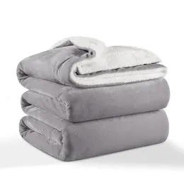 Conjuntos de cama Shilucheng Soft Sherpa Fleece Cobertor Grosso Quente Veludo Lance para Cama Sofá King 104 "90" Cinza 231122