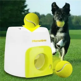 Hund Tennis Ball Thrower Pet Chewing Toys Automatic Throw Machine Food Reward Teeth Chew Launcher Spela Toy 211111234N